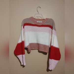 Altar'd State Pink Mutli Stripe Knit Crop Sweater Size XS
